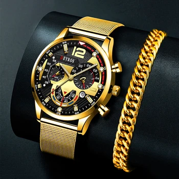 Heren Horloges Rvs Gold Mesh Riem Quartz Horloge Voor Mannen Zakelijke Kalender Lichtgevende Armband Klok Relogio Masculino