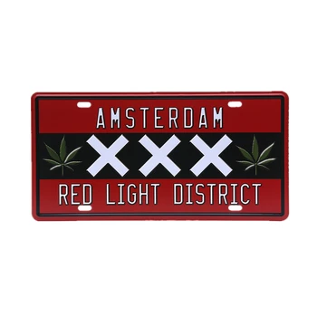 Hollanda Amsterdam Kırmızı Çizgi Bölge araba lisansı Metal Plaka Vintage Plak duvar sanatı yapışkanı Pub Cafe Ev Dekor 30x15cm A971