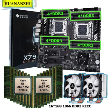 HUANANZHI X79-16D Çift CPU Anakart 2 İşlemciler Intel Xeon E5 2697 V2 2.7 GHz 24 Çekirdek CPU Soğutucular 256G Bellek 16*16G REG ECC