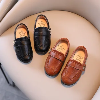Ingiltere Kahverengi okul ayakkabısı Çocuklar için Yumuşak Çocuk Moda deri ayakkabı Retro Erkek Elbise Ayakkabı Yuvarlak ayak PU Erkek Ayakkabı Parti için