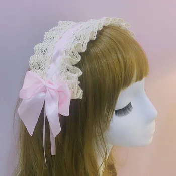 Kadın Dantel Yay Düğüm Kafa Bandı Hairband Lolita Hizmetçi Cosplay Parti Saç Çember Şapkalar Lolita saç aksesuarları