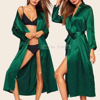 Kadın Uzun Kimono Bornoz Kemer ile Yaz Rayon Elbise Gecelik V Yaka Pijama İç Çamaşırı Ev Soyunma Gevşek Loungewear