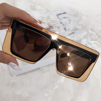 Kare Büyük Boy Şeffaf Güneş Gözlüğü Kadın Şeffaf Kahverengi Moda Marka Tasarımcısı güneş gözlüğü Tonları Kadın Gözlük Oculos