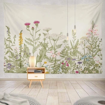 Kayel Bitki Polyester Kumaş Goblen Çiçekler ve Yeşil Beyaz Bahar duvar halısı Günlük Dekorasyon Goblen Yatak Odası için