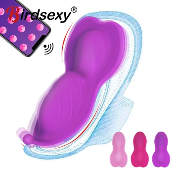Kelebek Giyilebilir Yapay Penis Vibratör Kadınlar için Bluetooth Vibratör Kablosuz APP Uzaktan Kumanda Titreşimli Külot Seks Oyuncakları Çift için