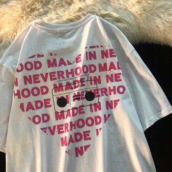 Komik kadın Mektubu Kalp Kadın T-shirt Harajuku Baskı Moda Hip Hop Streetwear Kısa Kollu Büyük Boy tişört Y2k Üst