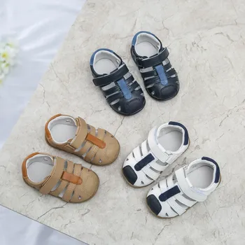 Küçük Erkek Sandalet Hakiki Deri Kapalı Ayak 2020 Yeni Çocuk Ayakkabı Toddler Yaz Ayakkabı Arch Destek Ortopedik Astarı SandQ