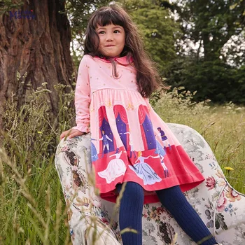 Küçük maven Uzun Kollu Gri Pamuklu Elbise Tavşan Bebek Kız günlük kıyafetler Zarif ve Güzel Yürümeye Başlayan Çocuklar için 2 ila 7 yıl