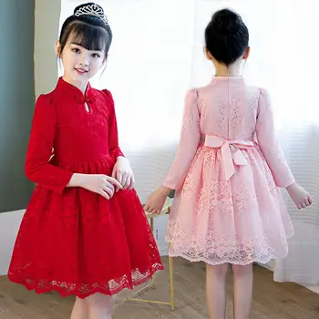 Kış cheongsam Polar Elbise Japonya Kore tarzı kalınlaşmış Prenses Elbise küçük kız Kore Bahar Elbiseler