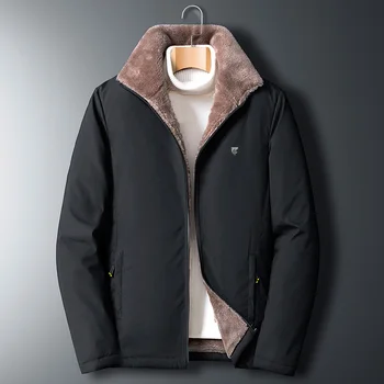 Kış Polar Kalın Ceket Erkekler Sıcak Gri Rüzgarlık Kürk Yaka Ceket Artı Boyutu Yüksek Kaliteli Marka Moda Kış Kuzu Yün Parka