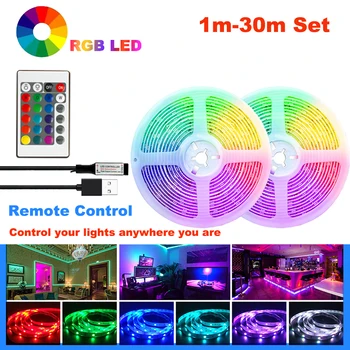 LED 5m 10m 20m 30m LED şerit ışık odası dekorasyon LED TV arka ışık rengi RGB bant 3 tuşları 24 tuşları 44 tuşları kontrol noel için