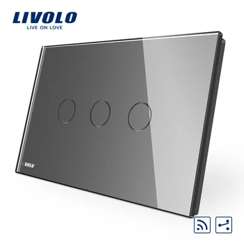 Livolo AU ABD C9 Standart Dokunmatik Anahtarı, Gri Kristal Cam Panel, 2 yollu Dokunmatik Kontrol ışık anahtarı, Çapraz Uzaktan Kablosuz Kontrol