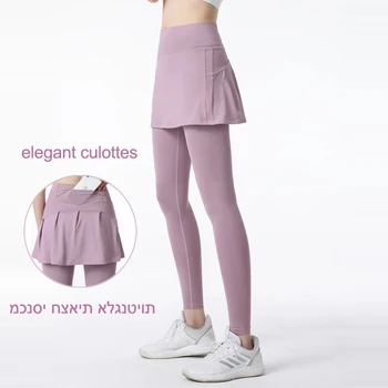 Logo ile Kadın Artı Boyutu Yoga Pantolon Etekler Ekli Yüksek Bel Spor Salonu Tayt Spor Giyim Egzersiz Spor