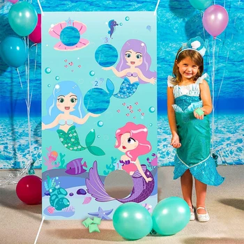 Mermaid Toss Oyunları 3 Fasulye Torbaları Kapalı Açık Spor Eğlenceli Atma Oyunu Afiş Yaz Okyanus Tema Doğum Günü parti oyuncakları Çocuklar İçin