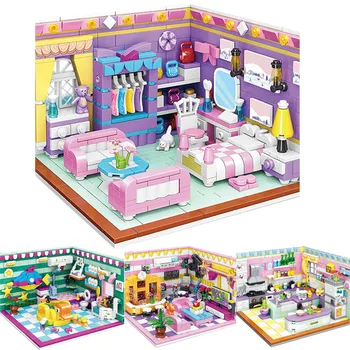 Mini Odası Mutfak Yatak Odası Yapı Taşları Şehir Arkadaşlar Oyun Evi Seti Daire Modeli Araya Tuğla Eğitici Oyuncaklar Kızlar İçin