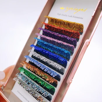 Mix Renkler Glitter Kirpik Uzantıları Parlak Renkli Yanlış Lashes Sahte Rus Hacmi Bireysel Lashes Makyaj Malzemeleri