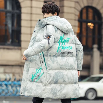 Moda Kış erkek Kamuflaj Parkas Orta Uzunlukta Pamuk Palto Kalın Sıcak Uzun Pamuk kapitone ceket Hip Hop Dış Giyim Üst Giyim