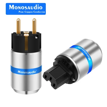 Monosaudio E106G / F106G %99.99 % Saf Bakır 24K Altın Kaplama Schuko Güç fiş konnektörü IEC Dişi Fiş DIY Şebeke Güç Kablosu Kablosu