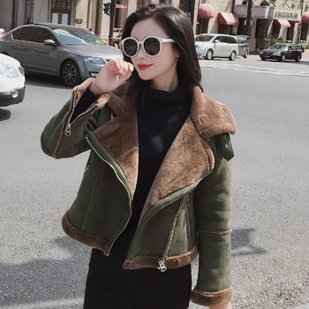 MUMUZI Faux Kürk Kalın Parkas Kış sıcak Moda Giyim Kadın 2022 Streetwear Sahte Koyun Derisi Palto Kadın Ordu Yeşil Ceketler