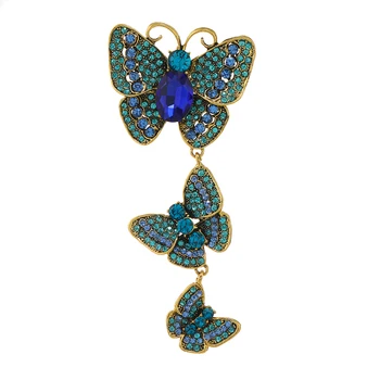 Muylinda Yeni Moda Rhinestone Mavi Renk Üç Kelebek Broş Kadınlar ıçin Güzel Böcek Pin Kış Tasarım moda takı