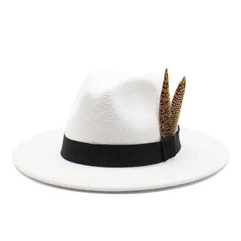 oZyc Kış Fedoras Şapka Erkekler Keçe Klasik Caz Şapka Disket Kadınlar Casual Fedora Panama Kap Beyaz Parti 59-61CM