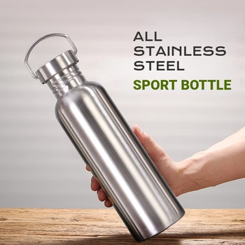 Paslanmaz Çelik Su Şişesi 1000 750 500 ml Büyük Ağız Bisiklet Yürüyüş Su Şişesi Drinkware spor şişesi kapaklı Şişeler
