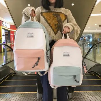 Patchwork keten sırt çantası Kadın Kız Okul Çantaları Genç Lise Sırt Çantası Kadın Rahat Sırt Çantası Kontrast Renk Sırt Çantası