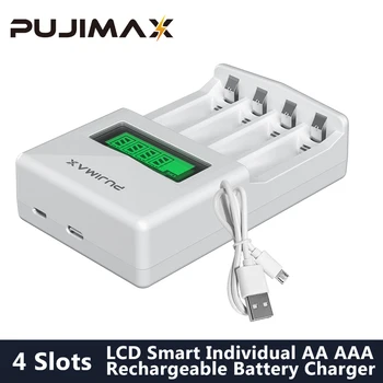 PUJIMAX Akıllı Bağımsız 4 Yuvaları Ni-Mh pil şarj cihazı lcd ekran AA / AAA Ni-Mh / Ni-Cd Şarj Edilebilir Piller Şarj Araçları