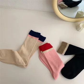 Renk Eşleştirme Çorap Moda Socken Kadın Trendy Basit Pamuk Çorap Çorap Kadın