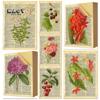 Retro Botanik Gazete Duvar Kağıdı Posteri Ortanca Çiçek Krizantem Kimlik Grafik Şeması Çizim Duvar Sticker