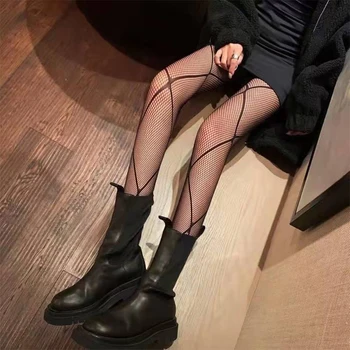 Seksi Kadın Tayt Dövmeler Örgü Külotlu Çorap Soğutma Sıvısı Femme Medias Lolita Külotlu Punk Seksi file çoraplar Cosplay Çorap