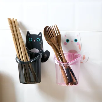 Sevimli Kedi Yumruk Ücretsiz Diş Fırçası Tutucu Banyo Duvara Monte Diş Macunu Diş Fırçası Depolama Kovası Tuvalet Tuvalet Rafı
