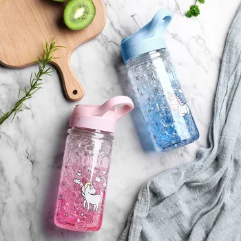 Sevimli Taşınabilir Su Şişesi Moda Unicorn Buz Kupası Yaz spor içeceği Suyu Kahve pipetli bardak Sızdırmaz Mutfak Drinkware