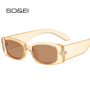 SO & EI Moda Küçük Dikdörtgen Güneş Kadınlar Vintage Şampanya Çay Gözlük Erkekler Shades UV400 Kare Güneş Gözlüğü