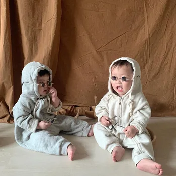 Sonbahar Bebek Tulum Moda Düz Renk Uzun Kollu Toddler Kapşonlu Tulum Yenidoğan Erkek Bebek Kız pamuklu giysiler