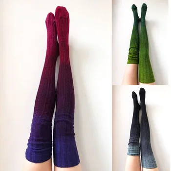 Sonbahar Kış Uzun Diz Çorap Kadın Kadın Örme Çorap Çorap Rahat Pamuk Uyluk Yüksek Diz üstü çorap