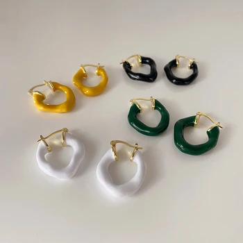 SRCOI Renkli Emaye Düzensiz Oval Hoop Küpe Yaz Şeker Renk Damla Sır Vintage Metal Geometrik Küpe Kadınlar Için