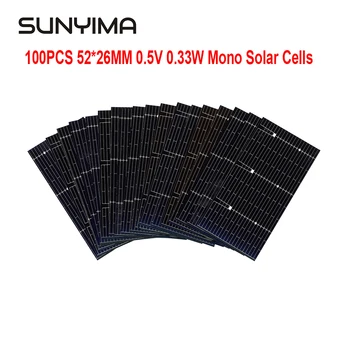 SUNYIMA 100 ADET 52*26mm 0.5 V 0.33 W GÜNEŞ PANELI Monokristal Sistemi Dıy Fotovoltaik Taşınabilir Güneş Pili