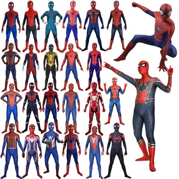 Süper kahraman Örümcek Adam Örümcek Adam Cosplay Kostüm Çocuklar Yetişkin Unisex Zentai Kıyafetler Tulum Bodysuit Catsuit