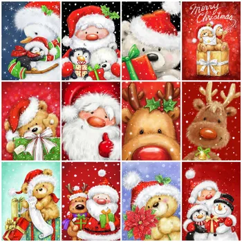 Tam Kare 5D DİY Elmas Boyama Geyik Çapraz Dikiş Nakış Elmas Noel Baba Mozaik Oya Noel Dekorasyon