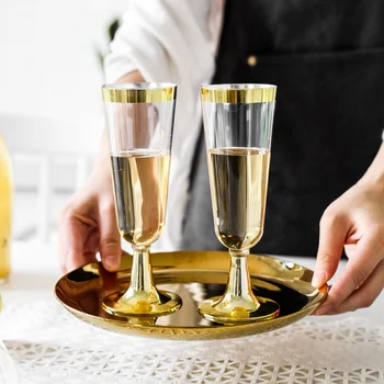 Tek kullanımlık şarap kadehi Plastik şampanya flüt kadehler Gözlük Kokteyl Kadeh Düğün doğum günü partisi Malzemeleri Bar İçme 150ml 6 Adet