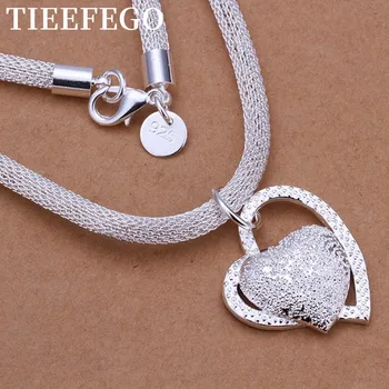 TIEEFEGO 925 Ayar Gümüş Muhteşem Moda Charm Kalp Düğün Lady Aşk Kolye Asil Lüks 18 İnç Gümüş Takı