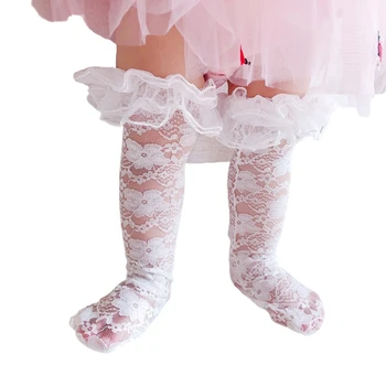 Toddler Bebek Kız Yaz Ultra-İnce Örgü diz üstü çorap Tatlı Katmanlı fırfır etekli Çiçek Dantel Nefes Şeffaf