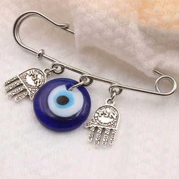Türkiye Nazar Kolye Charm Mavi Şanslı Göz Küresi Eller Broş Pins Vintage Takı İyi Şanslar ve Sağlık Koruma