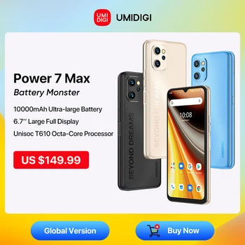 UMIDIGI Güç 7 Max Android 11 Smartphone 10000mAh Unısoc T610 6GB 128GB 6.7 