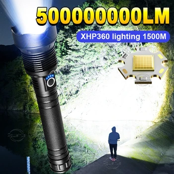 Usb Şarjlı Yüksek Güçlü LED El Feneri XHP360 Şarj Edilebilir Led El Feneri Güçlü Taktik El Feneri Çalışma Kampı Acil Durum ışığı