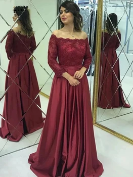 Vinca Güneşli Seksi Kapalı Omuz Bordo anne Düğün için Gelin Elbiseler Uzun Parti Balo Abiye giyim robe soirée femme