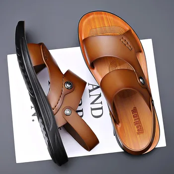 WEH moda erkek plaj sandaletleri 2022 yaz Tatil Ayakkabı üst marka Erkek Sandalet Deri Düz kaymaz Yumuşak Erkek slaytlar Ayakkabı