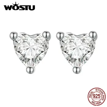WOSTU 925 Ayar Gümüş Mini Kalp Yıldız Ay Saplama Küpe Kadınlar Için Güzel Beyaz Zirkon Kristal Düğün Çiviler Takı Hediye
