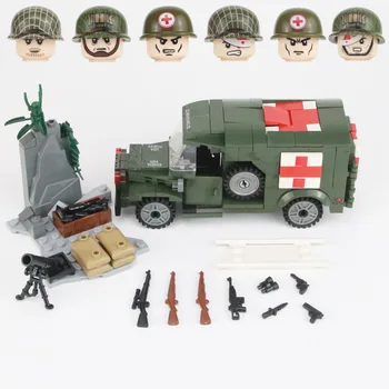 WW2 Askeri ABD Ordusu Askerler Rakamlar Kask Yapı Taşları Yaralı Asker Ambulans Silah Tuğla Parçaları oyuncak inşaat blokları